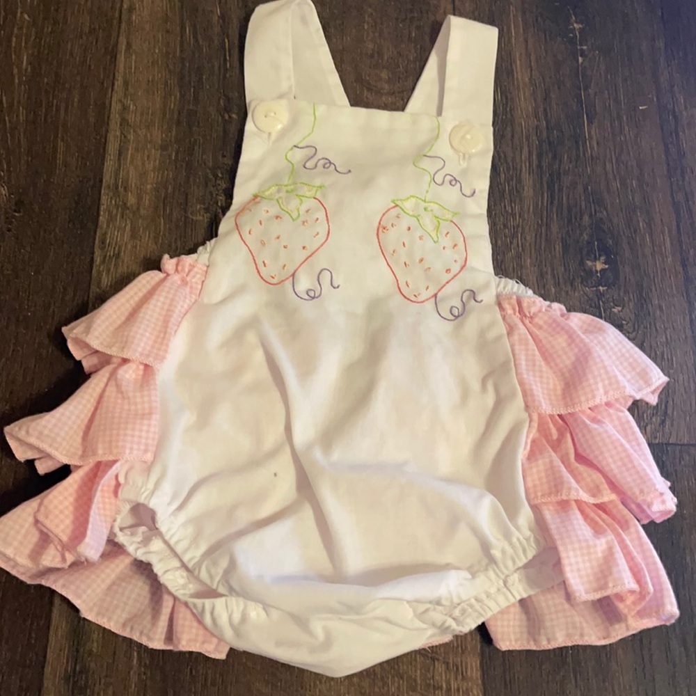 Smocked strawberry onesie
